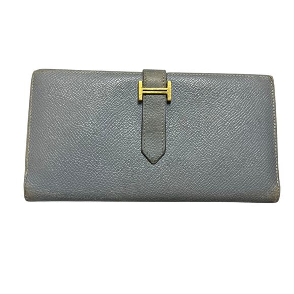 Hermès Bearn Classic Long Wallet Blue Lin 2013 - Picture 1 of 14